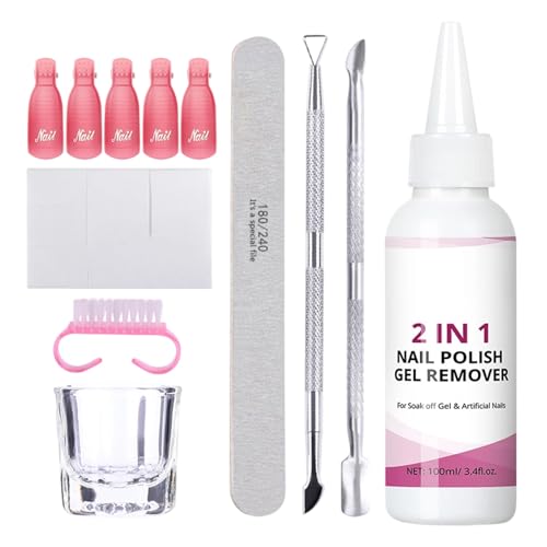 Mimoqk Dissolvant Pour Vernis à Ongles Gel - 100ml Nettoyant Securitaire Avec Outils,Dissolvant de Vernis | pour Femmes, Filles, Débutants, Artistes, Manucure à Domicile et Salon