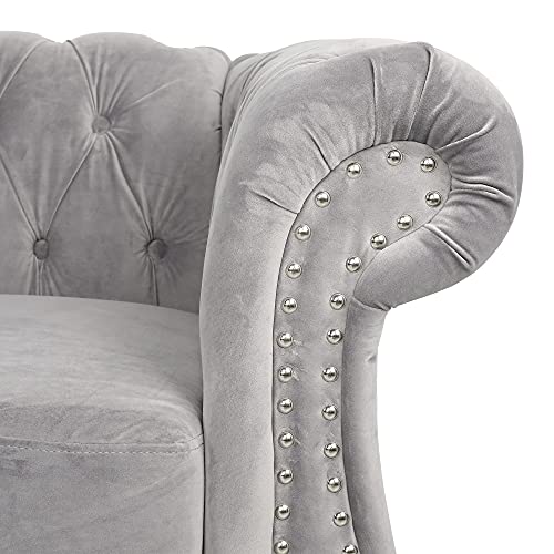Image of ORRD Chesterfield Sofa Velvet, Modern Tufted Couch 3 Seater with Rolled Arms and Nailhead for Living Room, Bedroom, Office, Apartment (Grey)