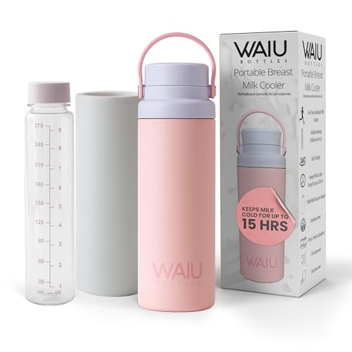 Portable Breast Milk Cooler – Keeps Milk Cold Up to 15 Hours, Triple-Wall Vacuum Insulated Stainless Steel with Storage Bottle & Ice Pack, TSA Approved, Travel-Friendly, 9oz (270ml) by Waiu Bottles - Used condition - US$37.19