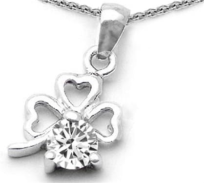 Celtic Love by Kelly Round White Topaz Lucky Clover Pendant Necklace Sterling Silver