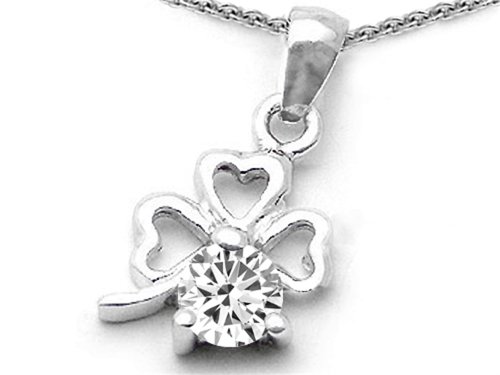 Celtic Love By Kelly Round White Topaz Lucky Clover Pendant Necklace Sterling Silver #TOP1