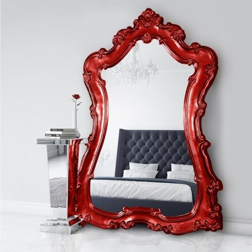 Howard Elliott Collection Lorelei Oversized Full Length Wall Mounted or Leaning Mirror, Glossy Red Giant Floor Mirror, Large Full Body Hanging Wall Mirror for Bedroom, Living Room, 89 x 60 Inch