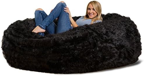 Comfy Sacks Memory Foam Bean Bag Chair, Black Furry