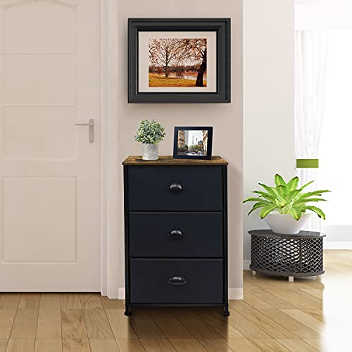 Sorbus Nightstand With 3 Drawers, Bedside Furniture & Night Stand End Table Dresser For Home, Bedroom Accessories, Office, Dorm, Steel Frame, Wood Top, Easy Pull Fabric Bins #TOP29