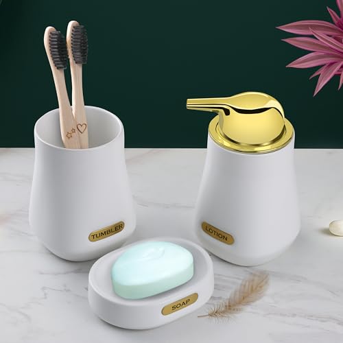 Image of Plantex Ceramic Bathroom Set - Soap Holder for Bathroom /Liquid Soap Dispenser /Tumbler Holder /Toothbrush Holder /Handwash Dispenser - 3 Pcs Set