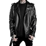 MIRZAYA Men's Brando Notch Lapel Collar Punk Studded Spikes Real Motorbike Black Leather Jacket Rider Rock Classic Streetwear (US, Alpha, Medium, Regular, Regular, Black)