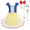 BSBUY Deguisement Princesse Robe Enfant Fille Bébé, Deguisement Robe Princesse Blanche Neige avec Accessoires de Baguette pour Enfant, Costume d' Halloween Anniversaire Fete Carnaval(90CM)