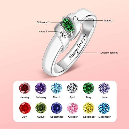 Bauma Auto Personalized 1-6 Birthstone Rings Family Mothers Ring Custom Engraved Name Rings For Women Grandma Mom Daughter (1 Stone) #TOP3