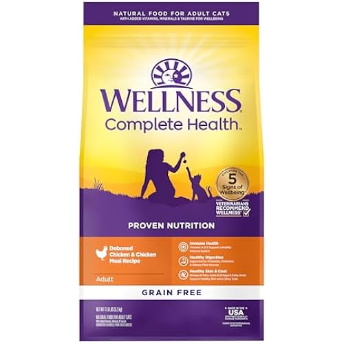 Wellness Complete Health Adult Dry Cat Food, Natural, Grain Free Kibble, Chicken Recipe, 11.5 lb Bag