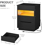 HOOBRO LED Nightstand with Charging Station, 2-Drawer Locking Bedside Table with Adjustable Lights, Black End Table for Bedroom, 2 AC Outlets, USB-A Port and Type-C, Black BB144UDBZ01