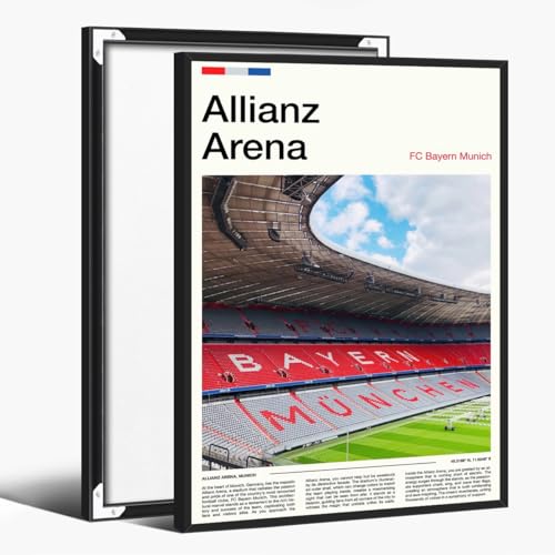 Stadium Wall Art Allianz Arena Bayern Munich Canvas Prints Poster with Coordinates 48.2188°N 11.6249°E for Home Office Living Room Soccer Modern Wall Decor black framed16x24inch