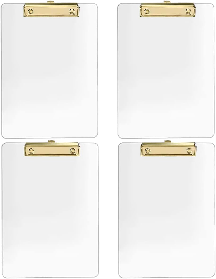 JIARI 4 Pack Clear Acrylic Office Clipboard A4 Letter Size 8.6" x 12.2" (Gold 4 Pack)