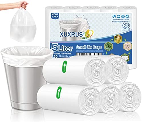 XUXRUS 10l Pedal Bin Liners,200 Counts Small Clear Plastic Bin Bags, Strong Wastebasket Trash Can Bin Liners for Bathroom Toilet, Bedroom, Office,Desk,Fit 10-15ltr,Clear