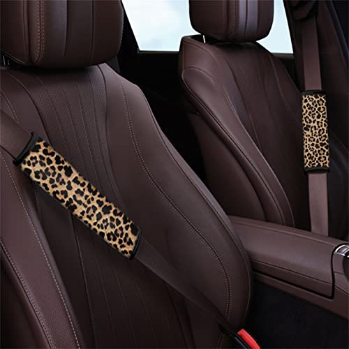 Dreaweet 2 Pcs Brown Leopard Print Seat Belt Cover Soft Car Seatbelt Pads Wild Cheetah Car Accessories Shoulder Strap Pad Covers Protector Harness Pad For Women Men #TOP2