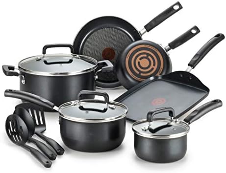 T-fal Signature Nonstick Dishwasher Safe Cookware Set, Pots and Pans Set, 12-Piece, Black