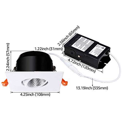 Torchstar 3 Inch Gimbal Led Recessed Lighting Square, Angle Adjustable, 7W Dimmable Downlight, Cri 90+, 4000K Cool White, Etl/Energy Star/Ja8/T24 Certified, White, Pack Of 6 #TOP5