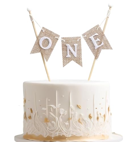 1st Birthday Cake Topper Bunting, Handmade “ONE” Cake Topper Banner For First Birthday Baby Shower Favors, One Year Old One Baby Birthday Party Supplies