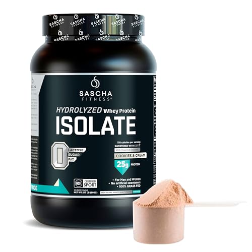 SASCHA FITNESS Hydrolyzed Whey Protein Isolate,100% Grass-Fed (2 Pounds, Cookies & Cream) - Thumbnail 6