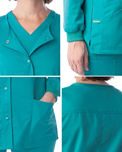 Landau Proflex Tailored Fit 3-Pocket Snap-Front Scrub Jacket For Women 3038 White #TOP3