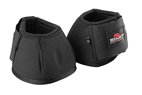 Start Neopren Hufglocken für Pferde – Springglocken mit Doppelklett – Schutz vor Ballentritten & Abschürfungen – Pferdeglocken in Regenbogenoptik – 2er Set (Schwarz, S)