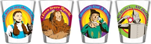 Image of Silver Buffalo Wizard of Oz Featuring Dorothy Gale, Cowardly Lion, Scarecrow, and the Tin Man 4 Pack Mini Glass Set, 1.5 Ounces