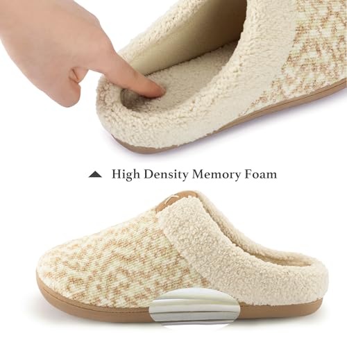 ULTRAIDEAS Women's Indoor Bedroom Slipper with Memory Foam, Gift for Women, Wool-Like House Shoe with Anti-Skid Rubber Sole for Ladies(Beige,11-12) - Thumbnail 2