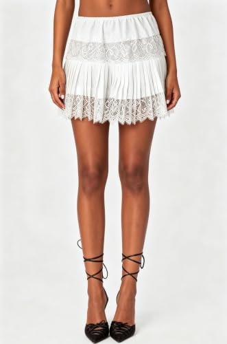 Image of Womens Y2k Ruffle Bloomer Short Lolita Layered Lace Mini Skirt | Country Concert Festival,Lace Skirts,Fluffy Ruffle Shorts,Pettipants for Women,Lolita Bottoms,Grunge Asymmetrical Skirt Party