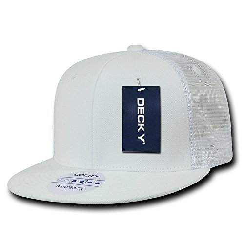 Decky 6 Panel Flat Bill Trucker Baseball cap, Uomo, White, N/A