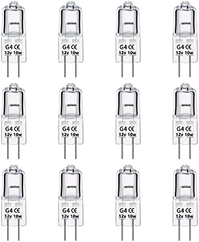 Pack of 12 G4 Halogen Light Bulbs, 12V 10W Dimmable, Warm White 2700K, 140 LM, Clear Capsule 2 Pin Lamp Halogen G4 Base, for Interior Lighting, Track Lighting, Cooker Lighting