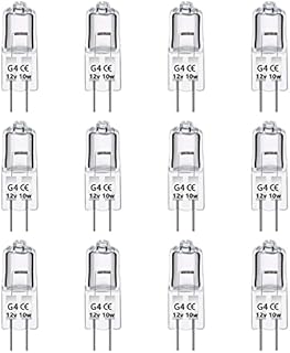 Pack of 12 G4 Halogen Light Bulbs, 12V 10W Dimmable, Warm White 2700K, 140 LM, Clear Capsule 2 Pin Lamp Halogen G4 Base, for Interior Lighting, Track Lighting, Cooker Lighting