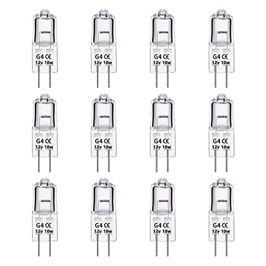 Caldarax 12 Stück G4 10W Halogenglühbirne 12V, Dimmbar 2700K Warmweiß, 140LM, 2 Pin Halogen Stiftsockellampe, G4 Halogenlampen 10 Watt, für Kronleuchter, Dunstabzugshauben, Schrankbeleuchtung