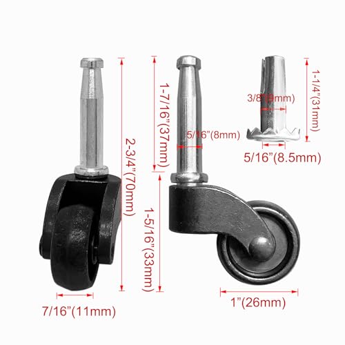 1" Swivel Stem Ball Caster Wheel, Zinc Alloy Antique Style Silent Castor for Furniture Socket Type Mounting Stem, Vintage Black, 353lbs, Pack of 4