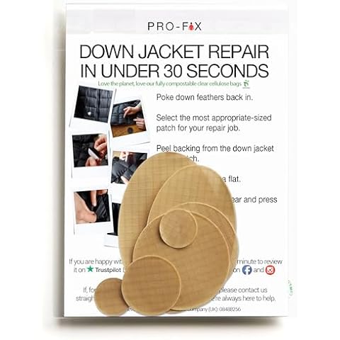 Pro-Fix Down Jacket Repair Patches Easy to Use, Pre-Cut, Self-Adhesive, Waterproof, Tear-Resistant Rip-Stop Nylon Fabric Patches for Jackets & Patches for Clothing, Down Jacket Patches - (Beige) Cover