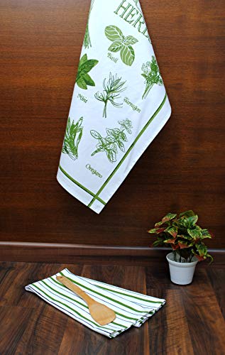 Amour Infini Herb Garden 5 Pack Kitchen Set | Cotton Machine Washable | 2 Kitchen Towels, 2 Pot Holders And Oven Mitt | Perfect For Gifting, Baking And Everyday Cooking #TOP2