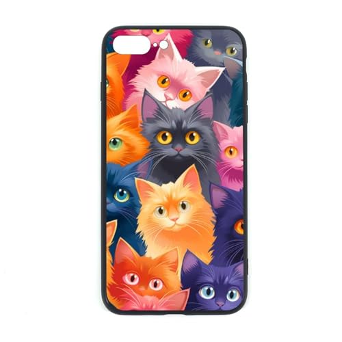 CRIVOTA for iPhone 7P/8P Case - All-New Group of Cats Design, Glass Back + TPU Inner Shell, Extreme Slimness, Military-Grade Protection, Precise Cutouts, Cell Phone Cases for Boys Girls