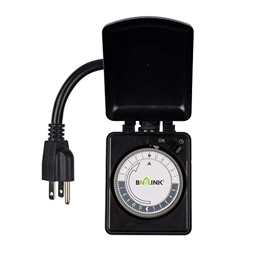 BN-LINK Compact Outdoor Mechanical Timer, 24 Hour Programmable Dual Outlet Timer - Plug