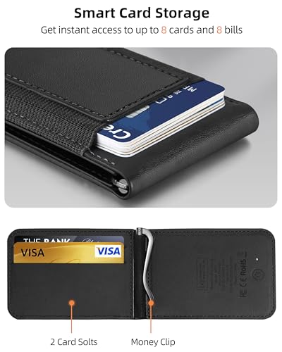 Image of ExtreLife MagSafe Wallet with Money Clip, Work with Apple Find My, Magnetic Phone Wallet Stand for iPhone 17 /16 /15 /14 /13 /12 Series, 8 Card Holder, RFID Blocking, Rechargeable, Classic Black