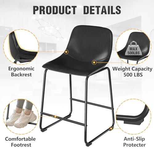 TAVR Set of 4 Armless Counter Height Dining Chairs – Vintage Black, 500 lbs Capacity for Home, Kitchen, Bar, Coffee Shop
