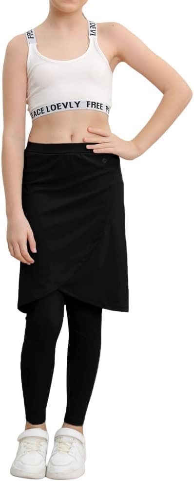 Image of Haloumoning Girls Elastic Waist Knee Length Skirts with Leggings