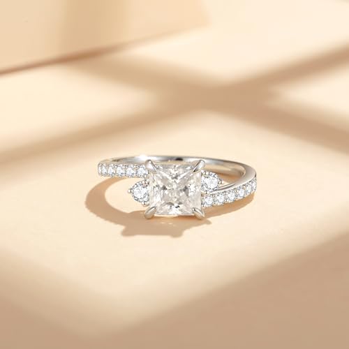 Moissanite Engagement Rings for Women, 1.0CT D Color VVS1 Princess Cut Moissanite Ring 925 Sterling Silver Plated 18K White Gold Moissanite Wedding Ring （7.5） by Pcmaciyn - Image 3