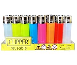 Clipper 48 Mecheros Encendedor de Colores Pocket F...: Recargables. Dimensiones: 6,3 x 1,6cm . más corto que el clipper tradicional Colores translucidos o sólido 2000 encendidas por relleno Gas recargable Piedra reemplazable caja lleva 48 mecheros Clipper Pocket . La suelta cantida Como imagen La caja en...