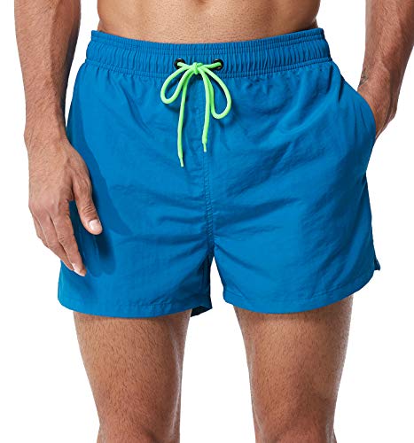 SILKWORLD Men's Swim Trunks Swim Shorts Quick Dry Bathing Suit with Mesh Liner, Peacock Blue, X-Large