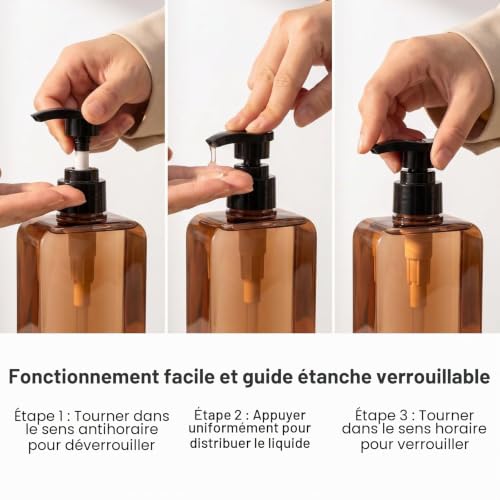 Distributeur de savon carré ambré de 300 ml avec pompe noire rechargeable en acrylique pour les mains, distributeur de savon liquide moderne pour salle de bain et cuisine – vue 6