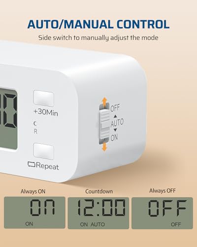 DEWENWILS Indoor Countdown Timer Outlet, Digital Timers for Electrical Outlets Indoor with Repeat, Auto Shut Off for Fan, Lights, Charger, Curling Iron, Hair Straightener, 15A/1000W, 1/2 HP, 2 Pack - Thumbnail 5