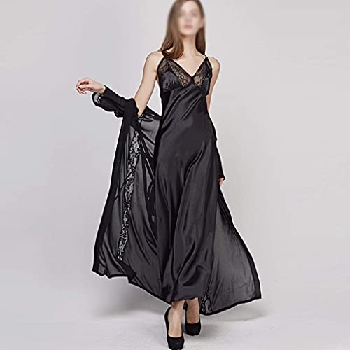 Sexy Sling Kleid Schlafrock Zweiteilige Faux Silk Nachtwäsche Damen Elegante Dame Spitze Langarm Nachthemden Bademäntel Cover