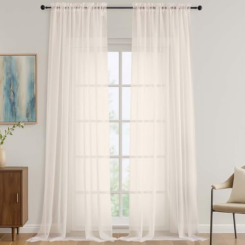 Image of OVZME Cream Sheer Curtains 120 Inches Long 2 Panels Set, 59 Inch Extra Wide Soft Airy Lightweight Sheer Curtains for Living Room, Farmhouse Voile Filmy Rod Pocket Drapes, 59Wx120L Inches