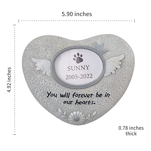Roogo Heart-Shaped Pet Memorial Stone With Angel Wings And Sunflower Design, Indoor Outdoor Dog Or Cat Garden Backyard Marker Grave Tombstone, Loss Of Cat/Dog Gift #TOP1