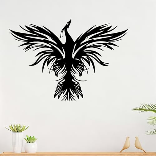 Arte de Pared - Arte Minimalista Moderno, decoración de Pared de Metal, fénix - Silueta geométrica, Ave mítica para Sala de Estar, Cerca de jardín, hogar único y Exterior
