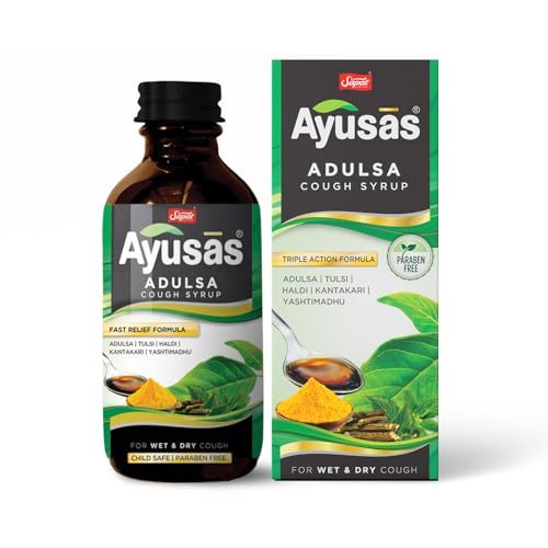 Sapat Ayusas Adulsa Ayurvedic Cough Syrup 200 ml | Ayurvedic Relief for Wet, Dry, Smoke & Pollution Cough | Non-Drowsy, Paraben-Free | Kids & Adults | Feel the relief | (Pack of 1)