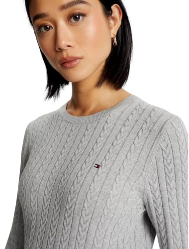 Tommy Hilfiger Suéter feminino feminino de gola redonda, (outono/inverno 2024) cinza fumê mesclado,
